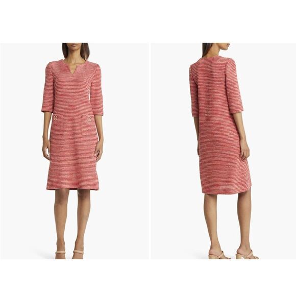 New $350 Misook Tweed Shift Dress in Sunset Red Size Large - Picture 1 of 6